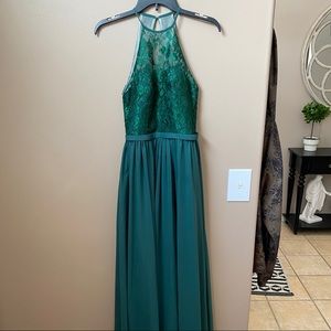 A Line Swoop Neck JJ’s House Prom Dress Emerald Green